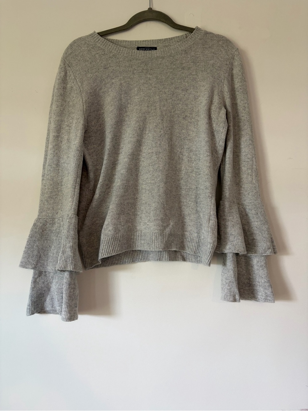 J.Crew mercantile wool cotton blend pullover sweater bell sleeve dramatic preppy